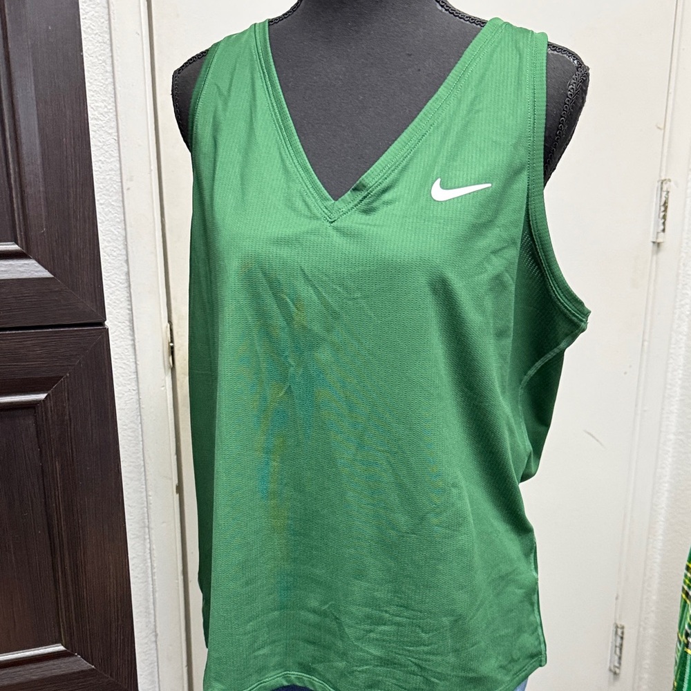 Nike Green V-Neck Athletic Tank with White Swoosh